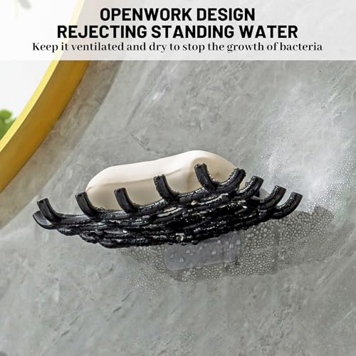 Shower Soap Holder for Wall, Adhesive Bar Soap Dish with Self Draining Grid, Side Hooks and No Drilling Mount, Black, 2 Pack - color: Black