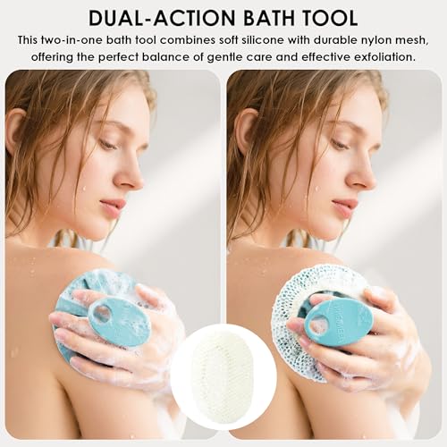 INNERNEED Food-Grade Soft Silicone Body Scrubber Shower Brush Handheld Cleansing Skin Brush, with Exfoliating Net Sponge Case (Pack of 4) - color: (Set5) 4mix