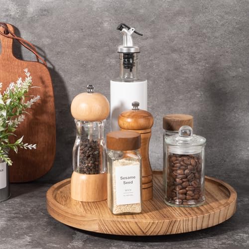 Wood Lazy Susan Organizer Kitchen Turntable for Cabinet Farmhouse Bathroom Decor Round Decorative Tray for Vanity, Counter, Sink, Coffee Table, 11 Inch, Brown - color: Brown, size: 11“
