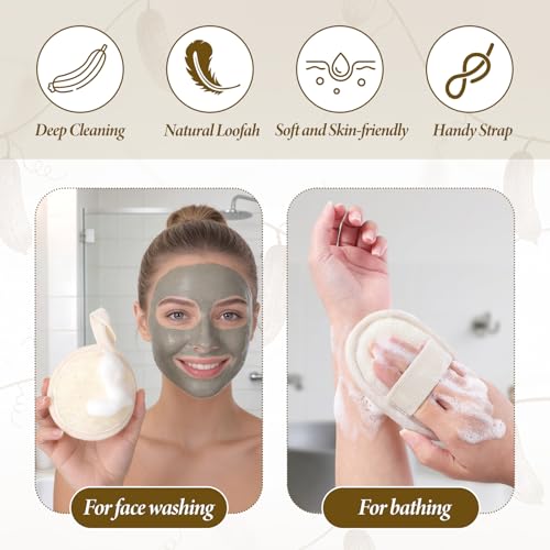 Natural Loofah Sponge Exfoliating Body Scrubber Pads (4-Pack) | Plant-Based Luffa for Men & Women, Bath Shower Scrubber for Face and Body Skin Care