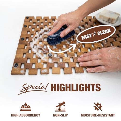 Acacia Wood Bath Mat - Non Slip Sturdy Wooden Shower Mat - Spa, Sauna, Cold Plunge, Camping, Bathroom Décor, Wood Door Mat 20" x 32" - size: 31.5" x 19.7" (Rectangular)