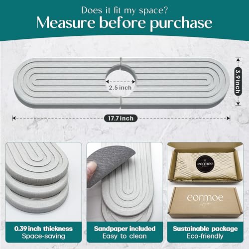 eormoe Diatomite Sink Splash Guard - DryingNeat Kitchen Faucet Mat, Instant Dry Water Absorbing Stone Tray for Sink, Durable Protector for Kitchen Bathroom Counter [Light Grey, 17.7" x 3.9"] - color: Light Grey, size: 17.7" x 3.9"