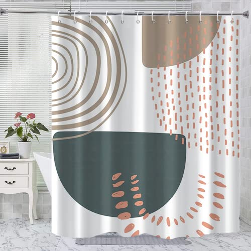 Boho Shower Curtain, Mid Century Modern Abstract Minimalist Beige Neutral Machine Washable Waterproof for Bathroom Bathtub with 12 Hooks 72x72 - color: Beige, size: 72"W x 72"L (Pack of 1)