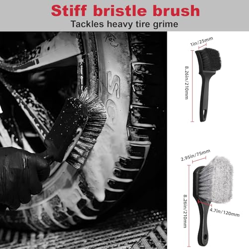 9PCS Wheel Detailing Kit Metal-Free Scratch-Free Boar Hair Rim Brush | Scratch-free boar hair & microfiber, dual-hardness tire pads, towel, storage bag, multi-vehicle wheel care gift set - color: 9