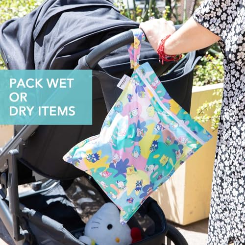 Bumkins Waterproof Wet Bag for Baby, Travel, Swim Suit, Cloth Diapers, Pump Parts, Pool, Beach, Gym Clothes, Toiletry, Hook to Stroller, Daycare, Zipper Reusable Wetdry Packing Pouch, Hello Kitty Luau - color: C6 Hello Kitty Luau, style: Wet Bag