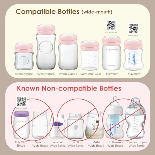 Maymom Screw Lids Aka Travel Caps with Rewritable Sealing Disc Compatible with Avent, Maymom Wide Mouth Bottles; Cap Replace Avent Natural Bottle Sealing Ring and Sealing Disc, 6pcs. (Pink) - color: Pink