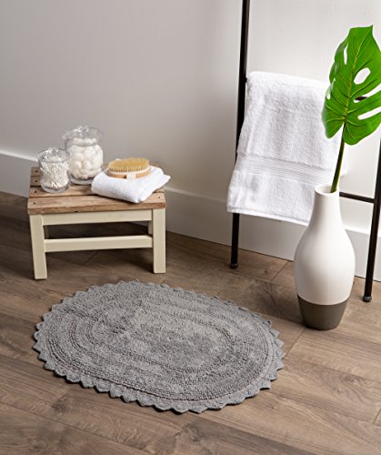 DII Crochet Collection Reversible Bath Mat, Large Oval, 21x34, Gray - color: Grey, size: 1'9" x 2'10" (Oval)