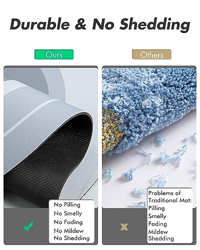 MontVoo Bath Mat Runner - Long Non Slip Absorbent Quick Dry Thin Bath Rug for Bathroom Floor Mat - Rubber Backed - Stain Resistant - Easy Care - Blue 17"x70" - color: Blue, size: 17"x70"