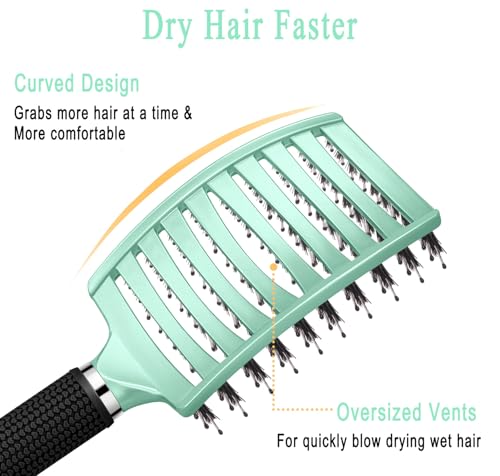 KTKUDY Detangling Brush Boar Bristles HairBrush Make Hair Shiny & Healthier Curved and Vented Detangler Brush for Women Men Kids Wet and Dry Hair (Turquoise) - color: Turquoise