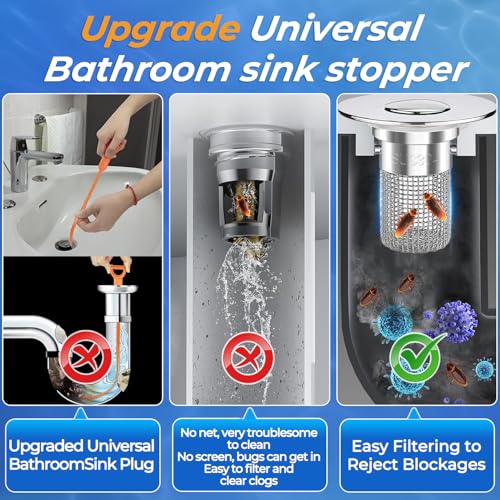 Bathroom Sink Drain Strainer, Pop-up Sink Drain Strainer with Removable Stainless Steel Strainer Basket Hair Catcher, Bathroom Sink Strainer for Bathroom Sink Stopper Replacement (3PCS) - color: Sliver-3