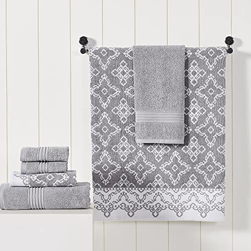 Modern Threads Charlize 6-Piece 100% Cotton Towel Set – Reversible Yarn Dyed Jacquard & Solid – Includes 2 Bath Towels, 2 Hand Towels, 2 Washcloths – Absorbent, Quick Dry, Soft & Durable – Stone - color: Stone, style: Fancy Medallion
