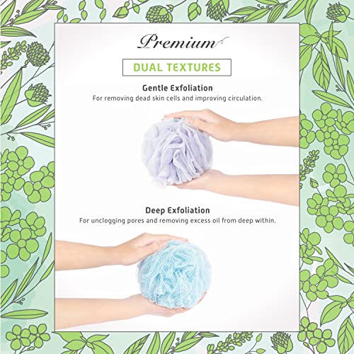 Spongentle Shower Loofah Bath Sponge, Body Scrubber with Soft Mesh, Exfoliating Bath Pouf and Body Wash Sponge for Women and Men, Bath Accessories Cleaning Tool, Large 60g 4 Pack - style: Lavender Mist