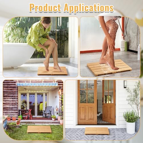 Foldable Bamboo Bath Mat for Shower, 19.68" x 14.17" in Non-Slip Wood Bathroom Rug, Quick-Dry Waterproof Carpet for Indoor Outdoor Use by Sink, Tub, Pool - size: 19.7" x 14.2" (Rectangular)
