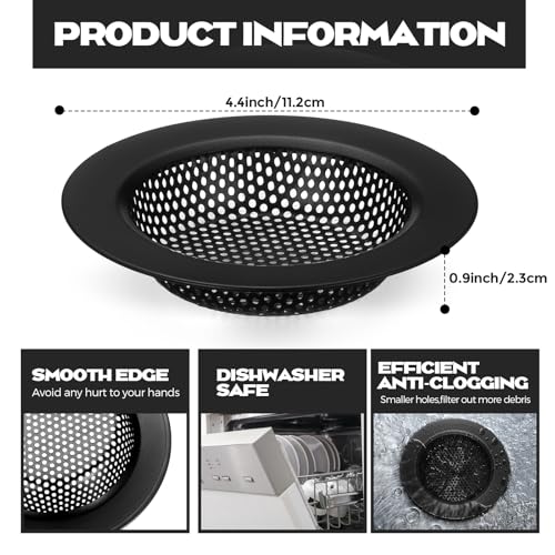 Retisee 2 Pcs Sink Strainer Stainless Steel Kitchen Sink Drain Strainer Basket Cover Mesh Hair Food Catcher, Large Wide Rim of 4.4 Diameter(Matte Black) - color: Matte Black