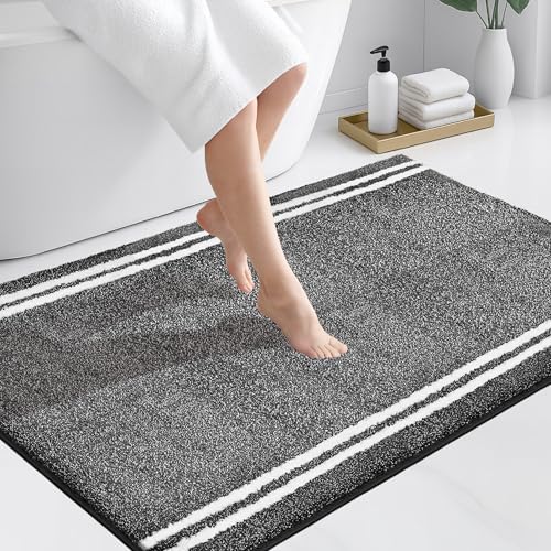 PURRUGS Bathroom Rug Non-Slip Machine Washable 30" x 46", Super Absorbent and Quick Dry Shaggy Microfiber Bath Mat, Extra Soft and Plush Bath Rug for Bathtub, Shower, and Sink, Charcoal - color: Charcoal, size: 30" X 46"