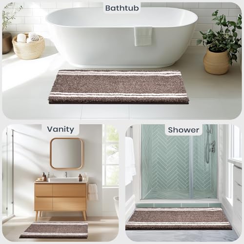 PURRUGS Bathroom Rug Non-Slip Machine Washable 30" x 46", Super Absorbent and Quick Dry Shaggy Microfiber Bath Mat, Extra Soft and Plush Bath Rug for Bathtub, Shower, and Sink, Brown - color: Brown, size: 30" X 46"