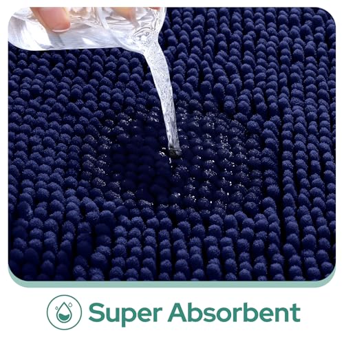 HOMEIDEAS 2 Pieces Bathroom Rugs, Non Slip Absorbent Chenille Toilet Bath Mat Set (Navy Blue) - color: Blue-navy Blue, size: 1'5" x 2'8" (Rectangular 20"x32"+17"x24")