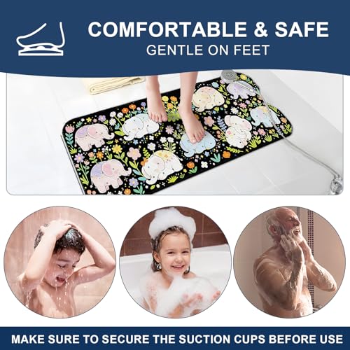 XIYUNTE Baby Bath Mat for Tub Non Slip Kids, BPA Free Extra Long Bathtub Mat 40x16 with Drain Holes and 200 Suction Cups, Non Toxic Machine Washable Toddler Bath Mat, Eco-Friendly Certified - color: Black Elephant