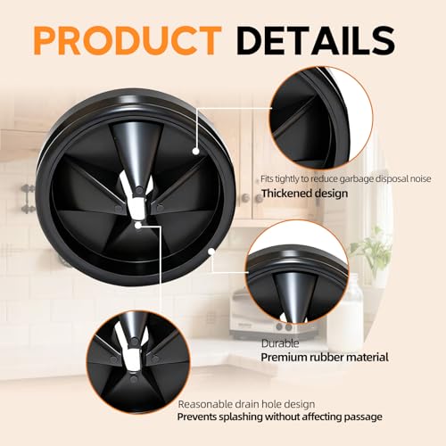 2PCS 3 3/8" Garbage Disposal Splash Guard | Upgraded Noise-Reducing Nitrile Collar Drain Plugs, Sink Baffle QCB-AM Replacement for InSinkErator Evolution Series, Black