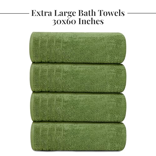 Tens Towels Pack of 4 Extra Large Bath Towels 30 x 60 Inches, 100% Cotton, Larger & Lighter Weight, Quicker to Dry, Super Soft and Absorbent, Perfect for Bathroom, Green - color: Green