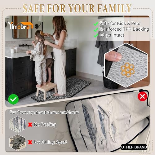 Yimobra Black and White Bathroom Rugs Non Slip Washable, Ultra Soft and Water Absorbent Bath Mats, Plush Fluffy Shower Mat Outside, Microfiber Thick Matts for Bathroom Floor/Sink, 24x17 - color: Black and White, size: 17" X 24"