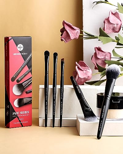EIGSHOW 5Pcs Everyday Makeup Brush Set for Foundation Powder Eyeshadow Eyeliner, Vegan & Cruelty-Free, Travel Basic Make Up Brushes Kit for Women - Black - color: Black