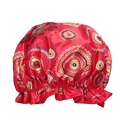 allydrew Reusable Women's Waterproof Shower Caps for Long Hair, Red Circle - color: Red Circle