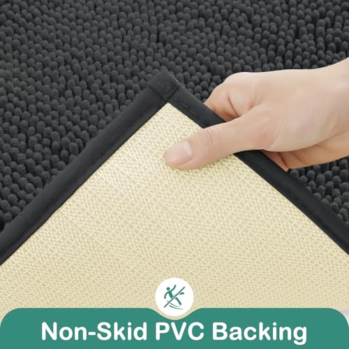 HOMEIDEAS Bathroom Rugs Set 2 Pieces, Ultra Soft Non Slip Absorbent Chenille Toilet Bath Mat Set (Charcoal/Dark Grey) - color: Grey-charcoal, size: 1'8" x 2'8" (U Shape 20"x24"+20"x32")