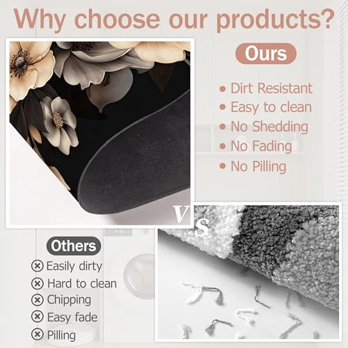 Bath Mat,Brown Black Flower Bathroom Rugs,Quick-Drying Non-Slip Rubber Bath Mats Artistic Absorbent Diatomaceous Earth Mat for Bathroom Home Decor 17"x29.5" - color: Brown Black Flower,artistic