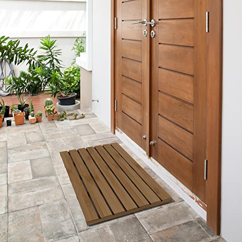 Bamboo Wooden Bath Floor Mat for Luxury Shower - Non-Slip Bathroom Waterproof Carpet for Indoor or Outdoor Use (Walnut,31.3 x 18.1 x 1.5 Inches) - color: Walnut, size: 31.3" x 18.1" (Rectangular)
