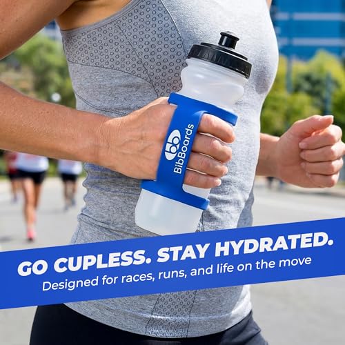 BibBoards Hydro Loop Silicone Water Bottle Band – Hands-Free Carry Strap for Running, Gym & Training | Flexible Water Bottle Holder & Grip Band Fits Most Bottles for Travel & Outdoor Activities - color: Blue