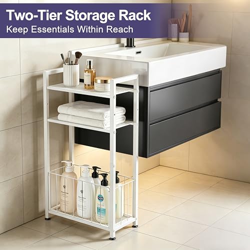 Freestanding Toilet Paper Holder with Shelf, Holds 6–9 Rolls, Space-Saving Bathroom Organizer for Small Spaces, Toilet Roll Holder Stand Keeps Rolls Clean & Dry, White - color: White