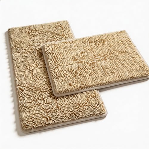 RUN HELIX Beige Bath Mat Set - 32"L x 20"W + 24"L x 16"W, Non Slip, Machine Washable, Home Decor - color: Beige, size: 32"L x 20"W + 24"L x 16"W