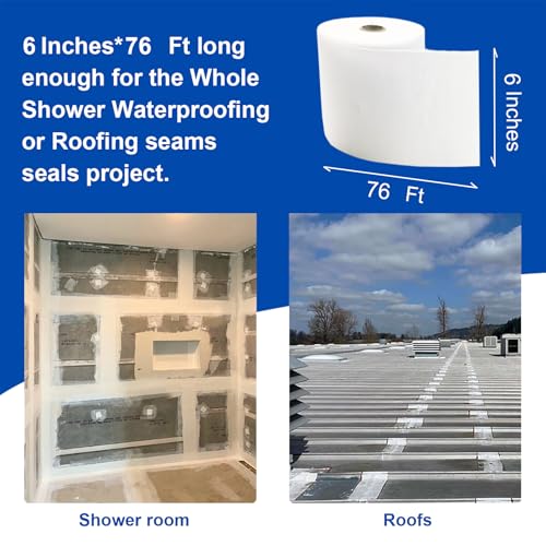 6 Inches x 76 Feet Waterproofing Membrane Anti Fracture Fabric, Reinforcing Water Barrier Drywall Mesh Tape, Liquid Waterproof Membrane Fiberglass Tape for Shower Wall,Seam - size: 6 Inches x 76 Feet