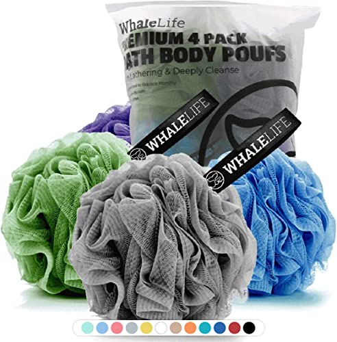 Loofah Sponge Bath Sponge for Women Men 4 Pack (Gray Blue Green Purple) - style: Gray Blue Green Purple