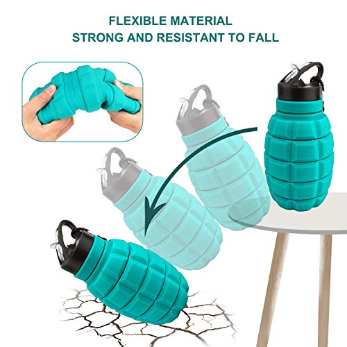 QiCheng&LYS 19.5oz Collapsible Travel Water Bottle, Reuseable BPA Free Silicone Foldable Water Bottles for Travel Gym Camping Hiking, Portable Leak Proof Sports Water Bottle with Carabiner(Blue) - color: Blue