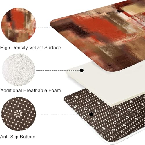Red Orange Abstract Bath Rug, Modern Art Brown Rust Painting Bath Mat Sets for Bathroom, Soft Non Slip Floor Rugs 17X29 Inch - color: Red Orange