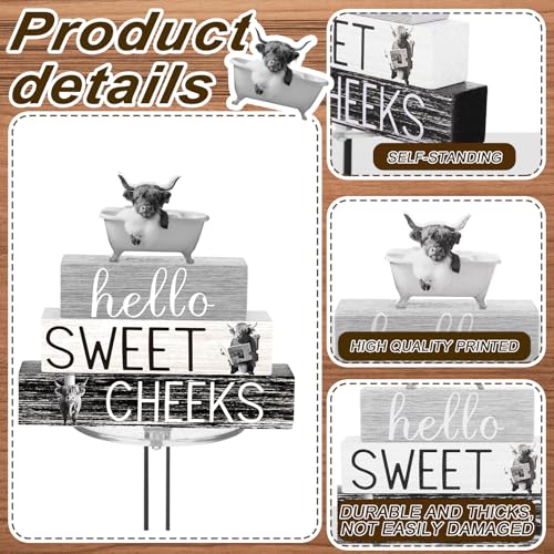 Cinnvoice 4 Pcs Funny Highland Cow Bathroom Decor Farmhouse Bathroom Decoration Western Hello Sweet Cheeks Table Centerpiece Gift for Christmas Valentines Back to School - style: Funny Highland Cow