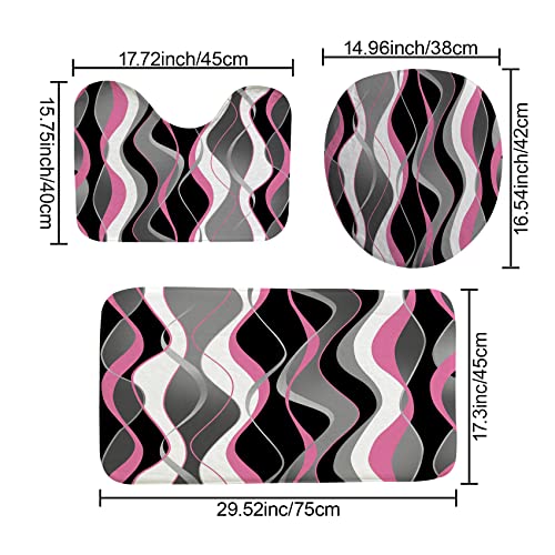 4Pcs Pink Shower Curtain Sets with Non-Slip Rugs, Toilet Lid Cover and Bath Mat, Black and Gray Bathroom Decor Set Accessories Fabric Waterproof Shower Curtains with 12 Hooks, 72 x 76 Inch - color: Pink