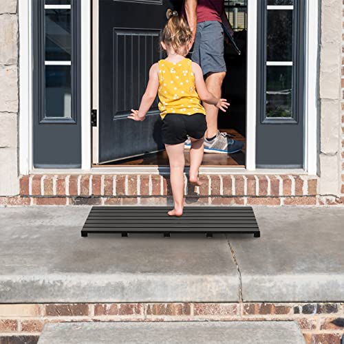 Bamboo Wooden Bath Floor Mat for Luxury Shower - Non-Slip Bathroom Waterproof Carpet for Indoor or Outdoor Use (Black,31.3 x 18.1 x 1.5 Inches) - color: Black, size: 31.3" x 18.1" (Rectangular)