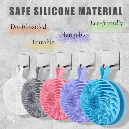Douji Double-Sided Silicone Body Scrubber Shower Bath Brush, Handheld Cleansing Skin Brush for Sensitive Kids Women Men All Kinds of Skin（Grey） - size: Grey