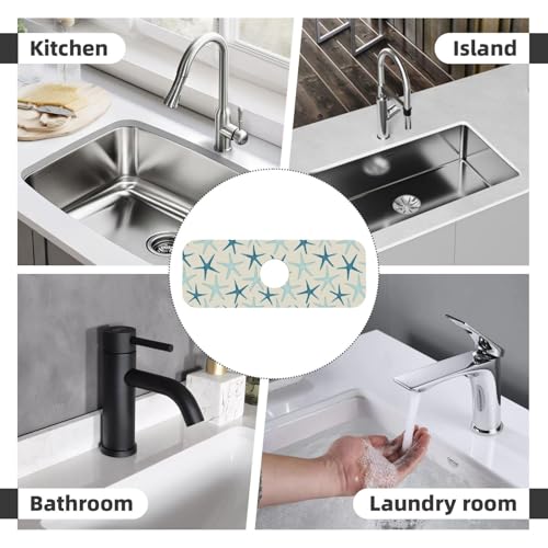 Nautical Starfish Beach Coastal Sea Beachy Funny Colorful Nave Blue 15" X 5.5" Kitchen Sink Splash Guard Faucet Faucet Guard Draining Mat Sink Splash Guard Faucet Kitchen Bathroom - color: Nautical Starfish Beach Coastal Sea Beachy Funny Colorful Nave Blu