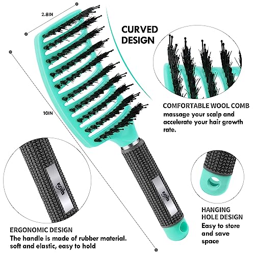 4pcs Curly Hair Brush Set for Adult & Kids Wet or Dry, Detangling & Wide Tooth Comb with Hair Detangler (4, Green) - color: Green, size: 4pcs