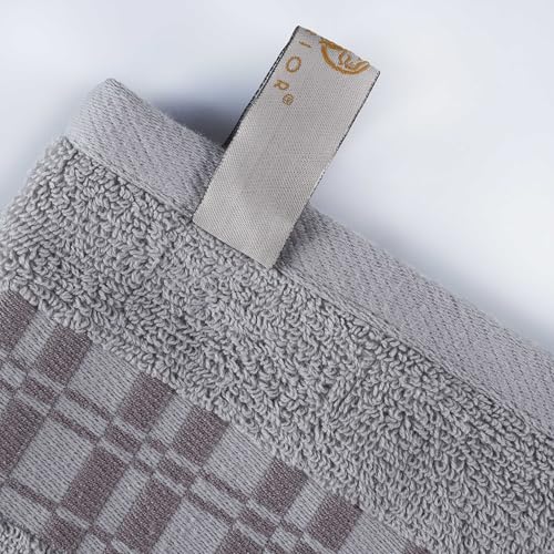 Superior 6-Piece Cotton Towel Set, Geometric Design, Dobby Border, Plush Quick Dry Towels, Decorative Bathroom, Spa, Includes 2 Bath, 2 Hand, 2 Face Towels/Washcloth, Larissa Collection, Chrome - color: Chrome, size: 6 Piece Towel Set
