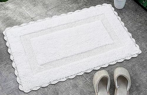 Savi Home 100% Cotton Crochet Bathmat 17x24 White – Super Soft, Plush & Absorbent, Hand-Tufted, Reversible, Heavyweight Rug with Anti-Skid Backing – Bathroom Floor Mat - color: White, size: 1'9" x 2' (Rectangular)