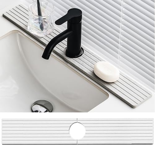 Diatomite Sink Splash Guard - DryingNeat Kitchen Faucet Mat, Instant Dry Water Absorbing Stone Tray for Sink, Durable Protector for Kitchen Bathroom Counter [Light Grey]