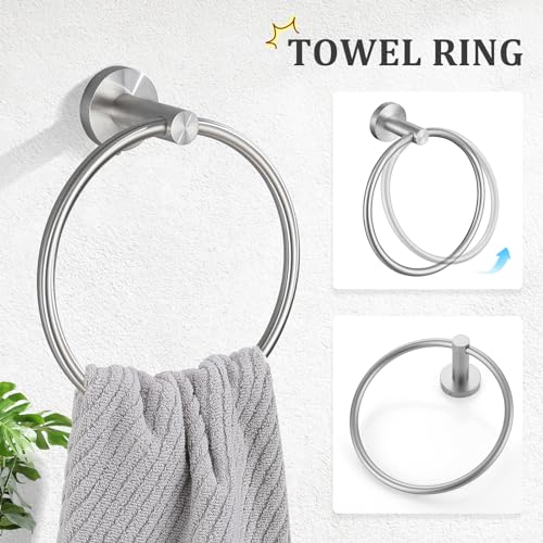 TURS 5 Piece Bathroom Hardware Set Brushed, SUS304 Stainless Steel Bath Towel Bar Set, 24 Inch Bathroom Accessories Kit Wall Mounted - color: Brushed Steel