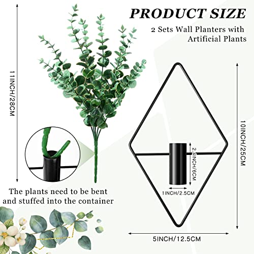 Canlierr 2 Pieces Wall Decor Hanging Planters with Artificial Plants Metal Hanging Vase Indoor Plants Holder Modern Boho Wall Art for Bathroom Bedroom Living Room Decor(Black,Eucalyptus) - color: Black, size: Eucalyptus