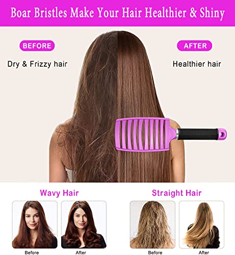 Detangling Brush Boar Bristle Hairbrush for Adult & Kids Wet or Dry Hair - KTKUDY Detangler Hair brush Getting Knots Out without Pain - Adds Shine and Makes Hair Healthier Purple - black handle - color: Purple - black handle