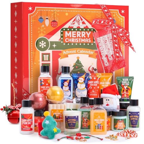 2025 Advent Calendar, New Year Gifts for Women with Hand Cream, Bubble Bath, Body Butter, Necklace, Bracelet, Brooch, Beauty Skincare Bath and Body Gift Set, 24 Days of Holiday Gift - color: Orange